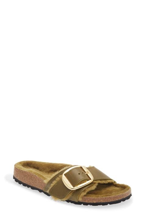 Madrid Big Buckle Genuine Shearling Lined Sandal (Women)