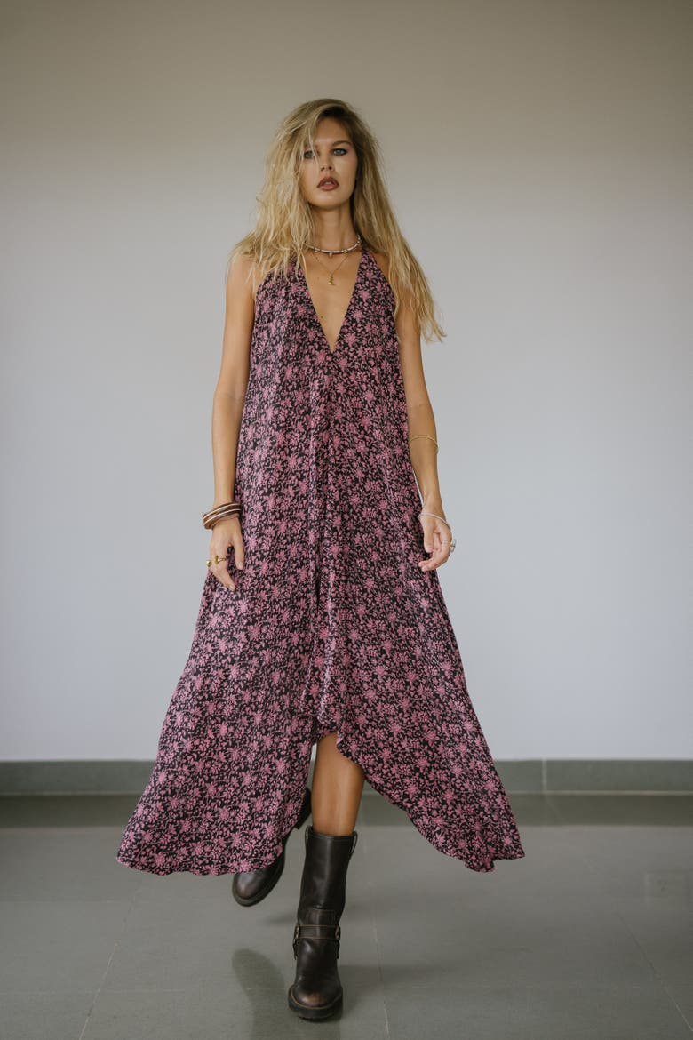 Classic Silk Dress Sunset Blvd, Alternate, color, Black & Pink