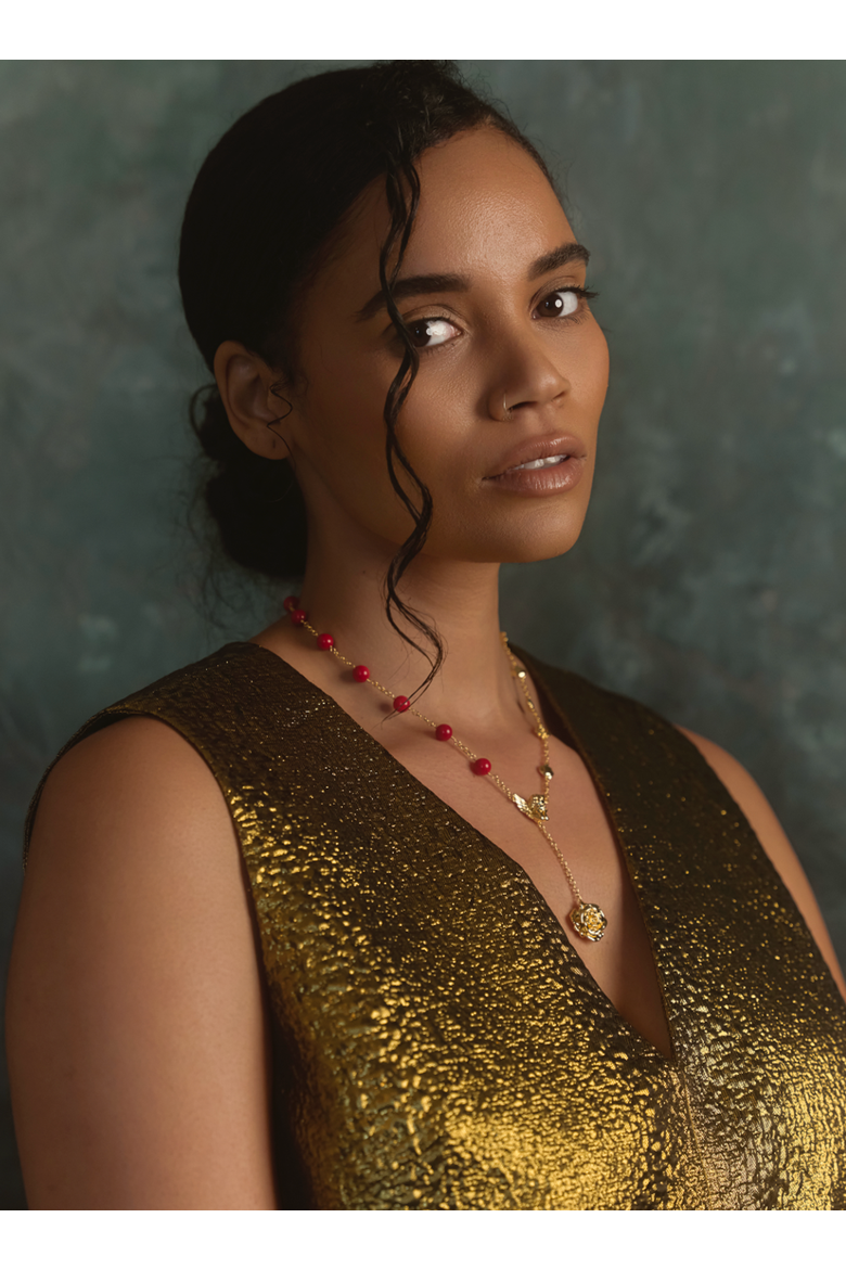 Fervor Gold Cupid Rose Coral Necklace, Alternate, color, Gold & Red