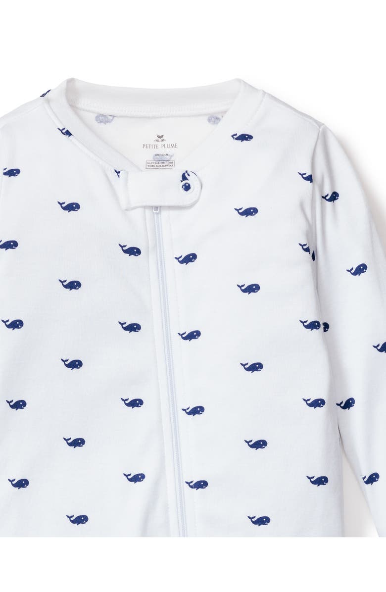 Petite Plume Whale Print Pima Cotton Footie, Alternate, color, 