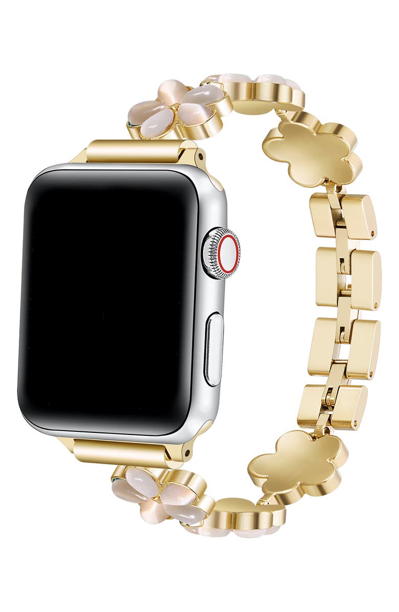 Posh Tech June Flower Stainless Steel Apple Watch<sup>®</sup> Watchband, Alternate, color, Gold