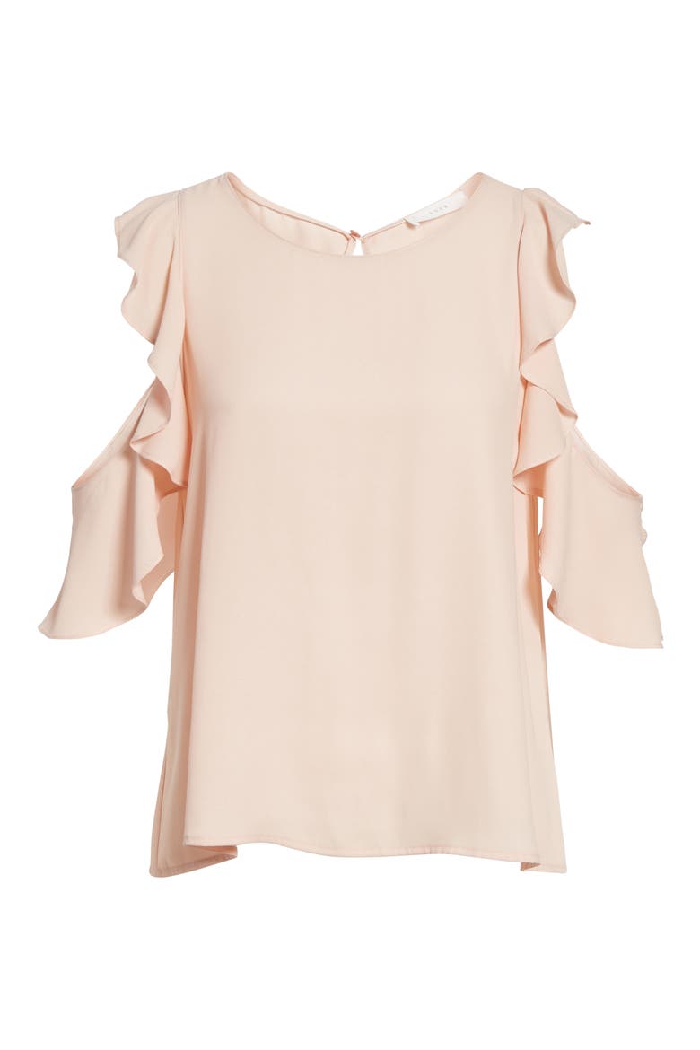 Ruffle Cold Shoulder Top, Alternate, color, CAMEO ROSE
