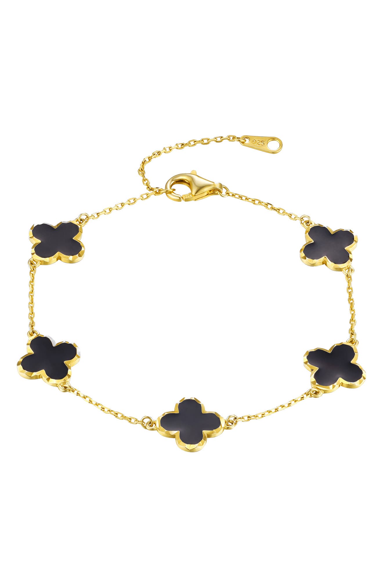 FZN 14K Gold Plated Sterling Silver Clover Station Chain Bracelet