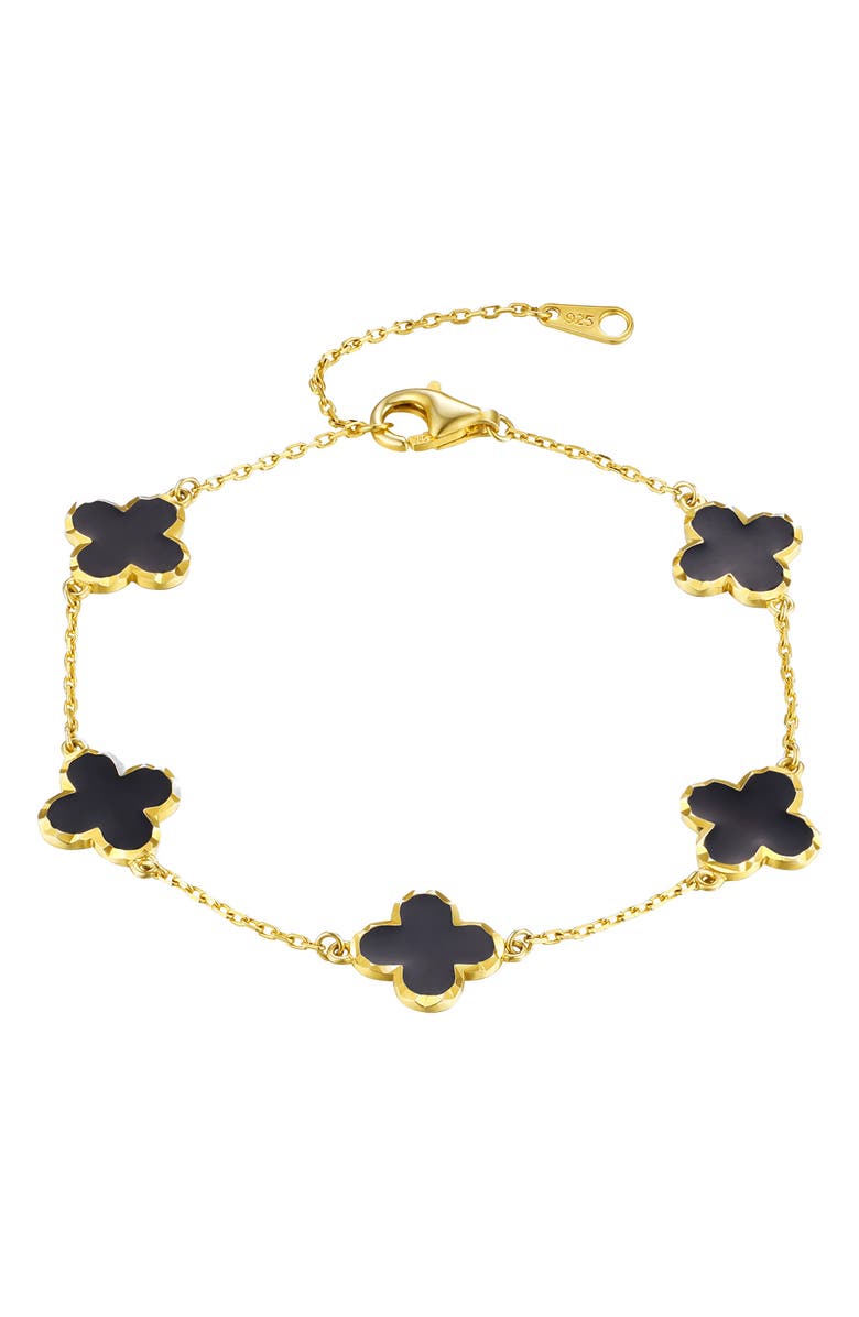 FZN 14K Gold Plated Sterling Silver Clover Station Chain Bracelet, Main, color, Yellow