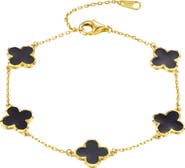FZN 14K Gold Plated Sterling Silver Clover Station Chain Bracelet