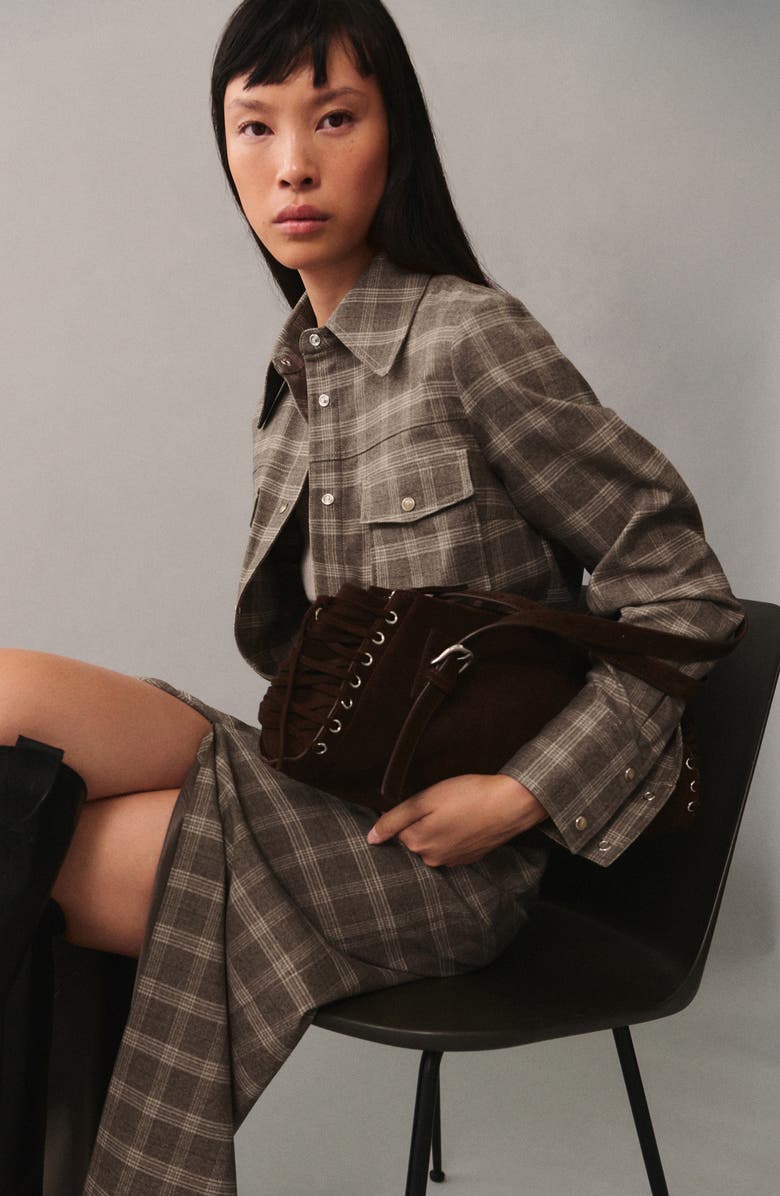 MANGO Check Split Front Maxi Skirt, Alternate, color, 