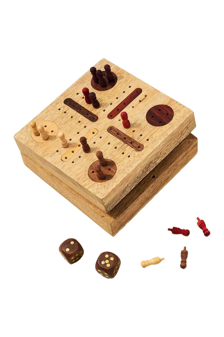 Pachisi Travel Game Set - Hand Carved, Fair Trade, Alternate, color, Brown