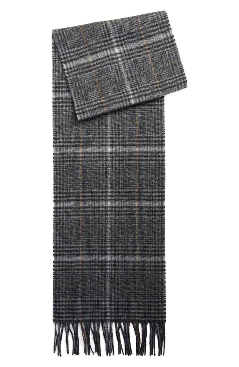 Barbour Danbrooke Plaid Fringed Wool & Cashmere Scarf, Alternate, color, Grey