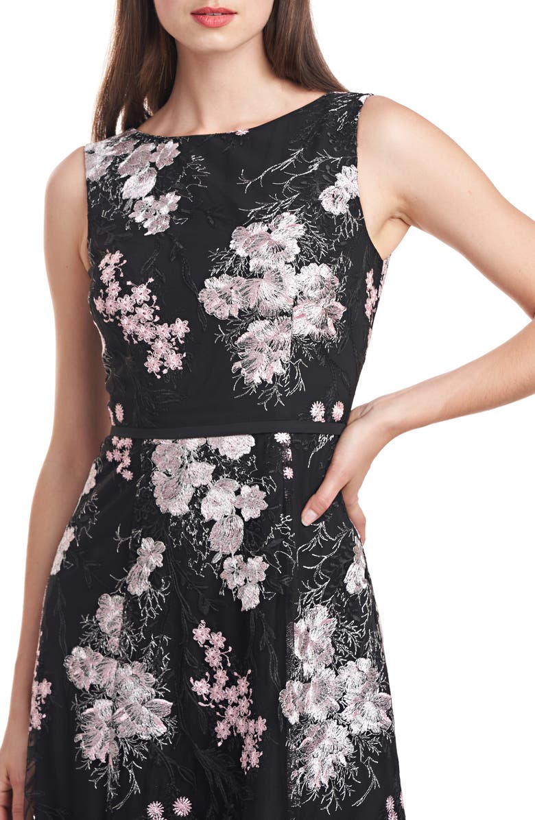 JS Collections Catalina Floral Embroidered A-Line Ballgown, Alternate, color, Black/ Blush