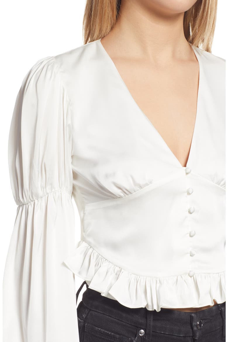Amena Ruffle Satin Blouse, Alternate, color, IVORY