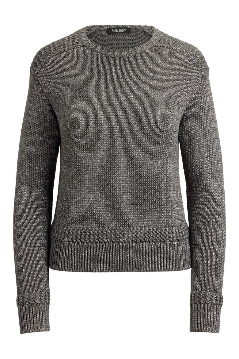 Metallic Cotton Blend Sweater, Alternate, color, PEWTER METAL GREY
