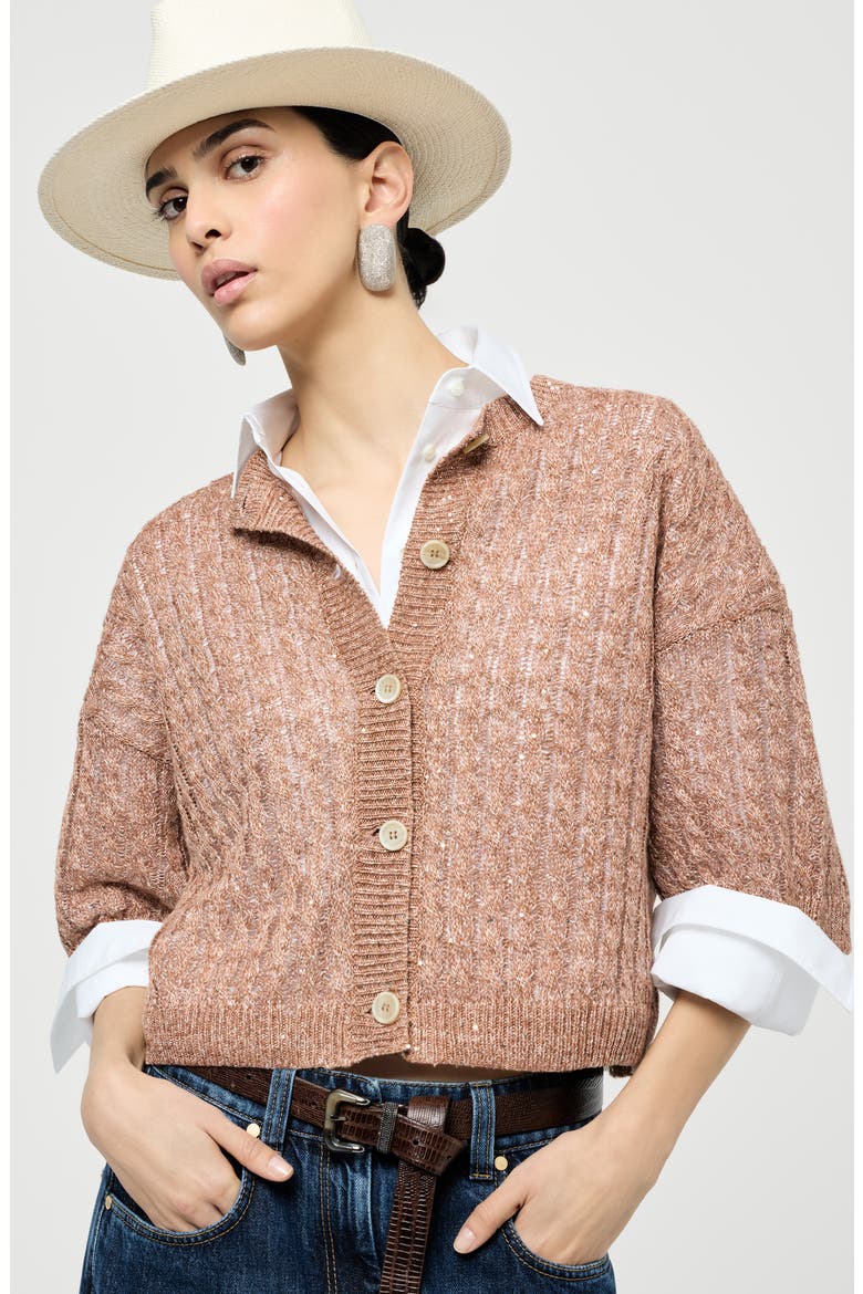 Dazzling cable cardigan, Alternate, color, Brown