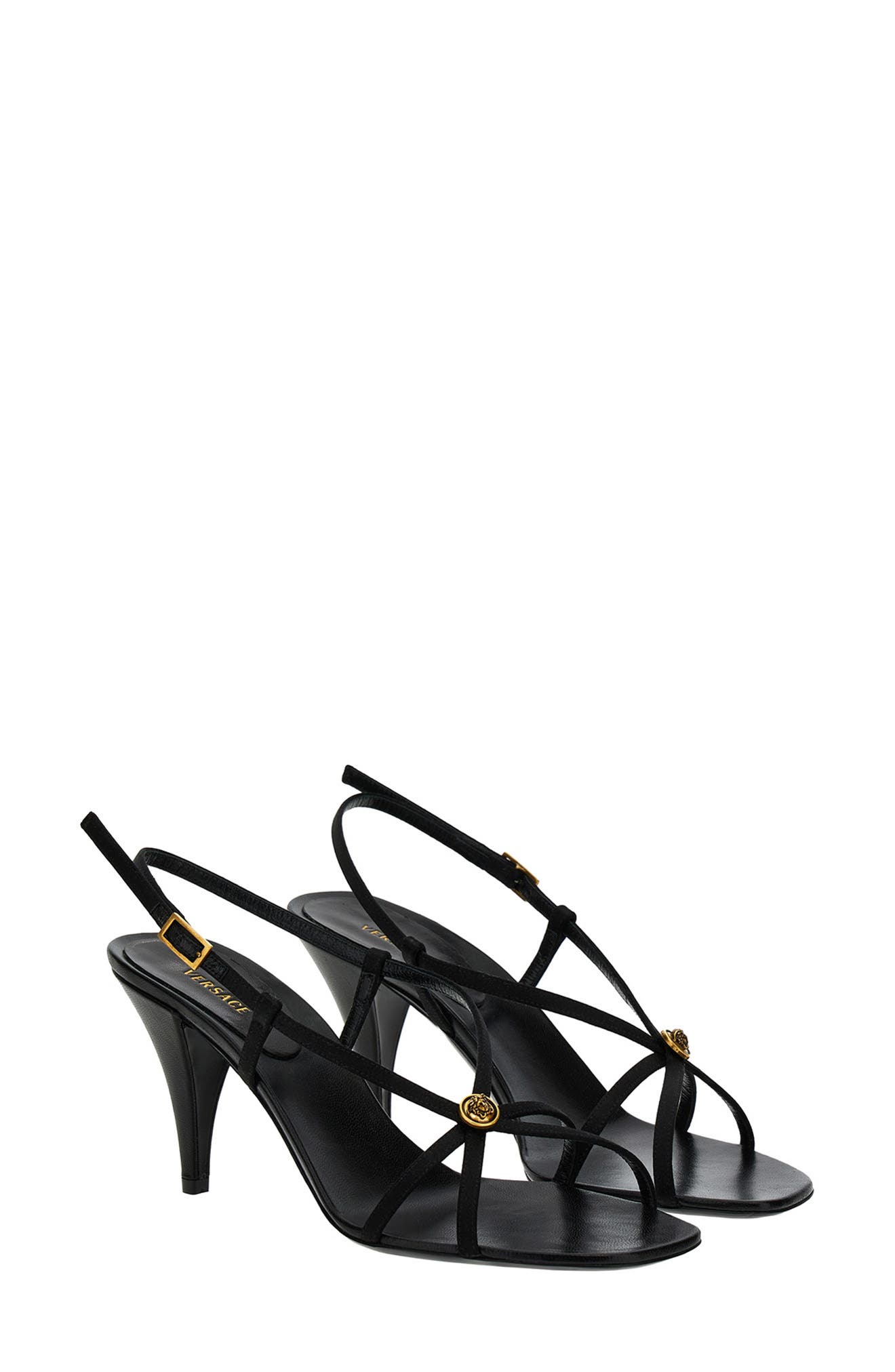 Versace Medusa Cage Slingback Sandal, Main, color, Black-Gold