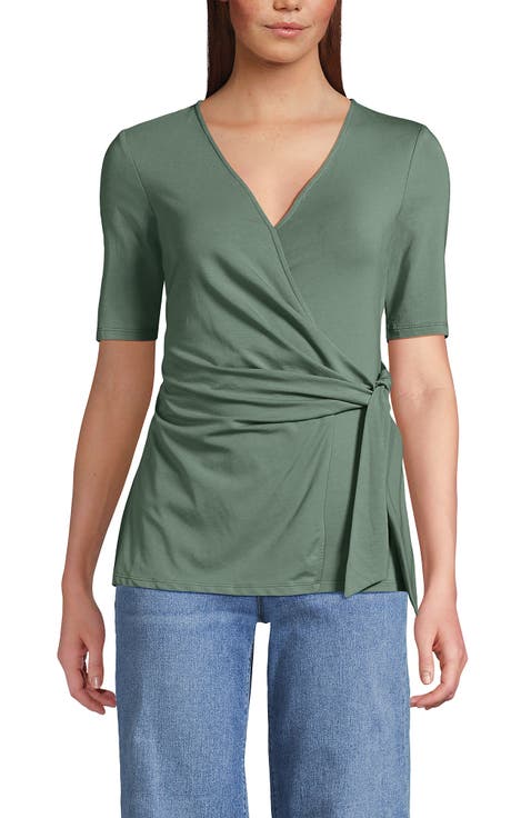 Elbow Sleeve Lightweight Jersey Side Tie Blouse