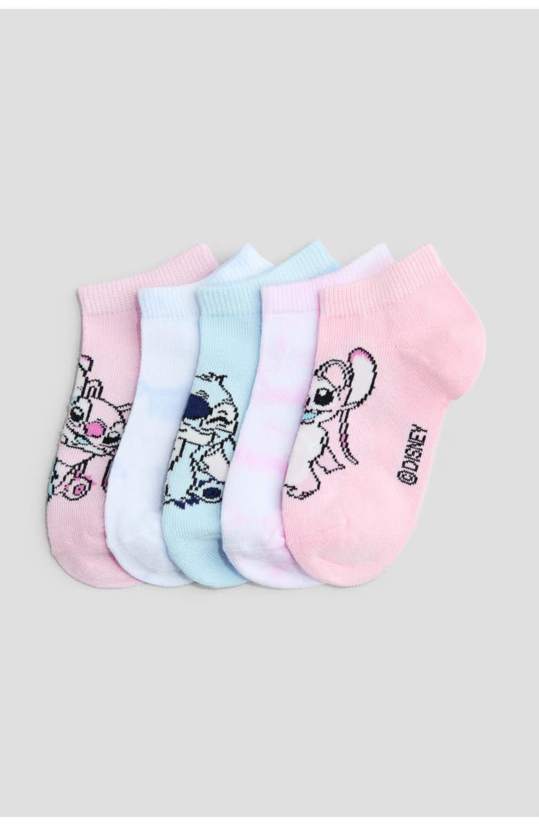 H&M 5-pack ankle socks, Main, color, Light Pink/Lilo & Stitch