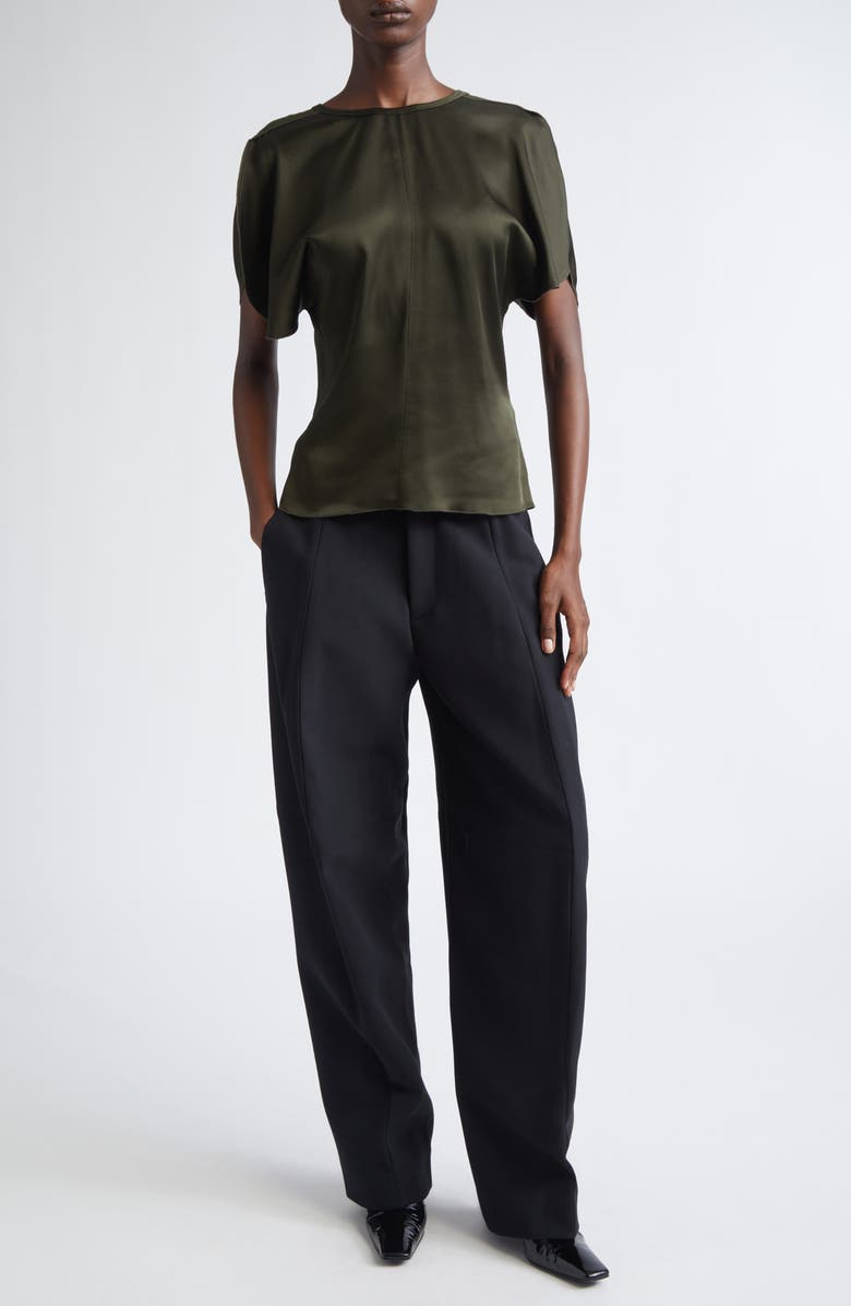 Victoria Beckham Slit Draped Sleeve Crepe Back Satin Top, Alternate, color, Dark Olive