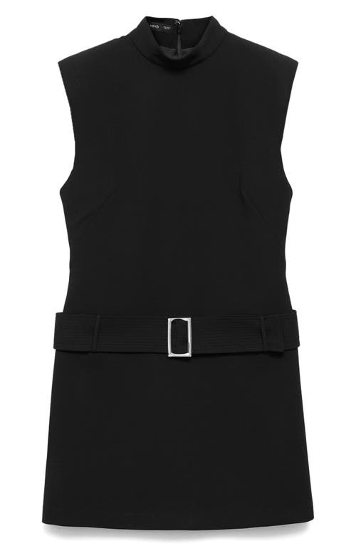 Mango Short Belted Dress Black In Black