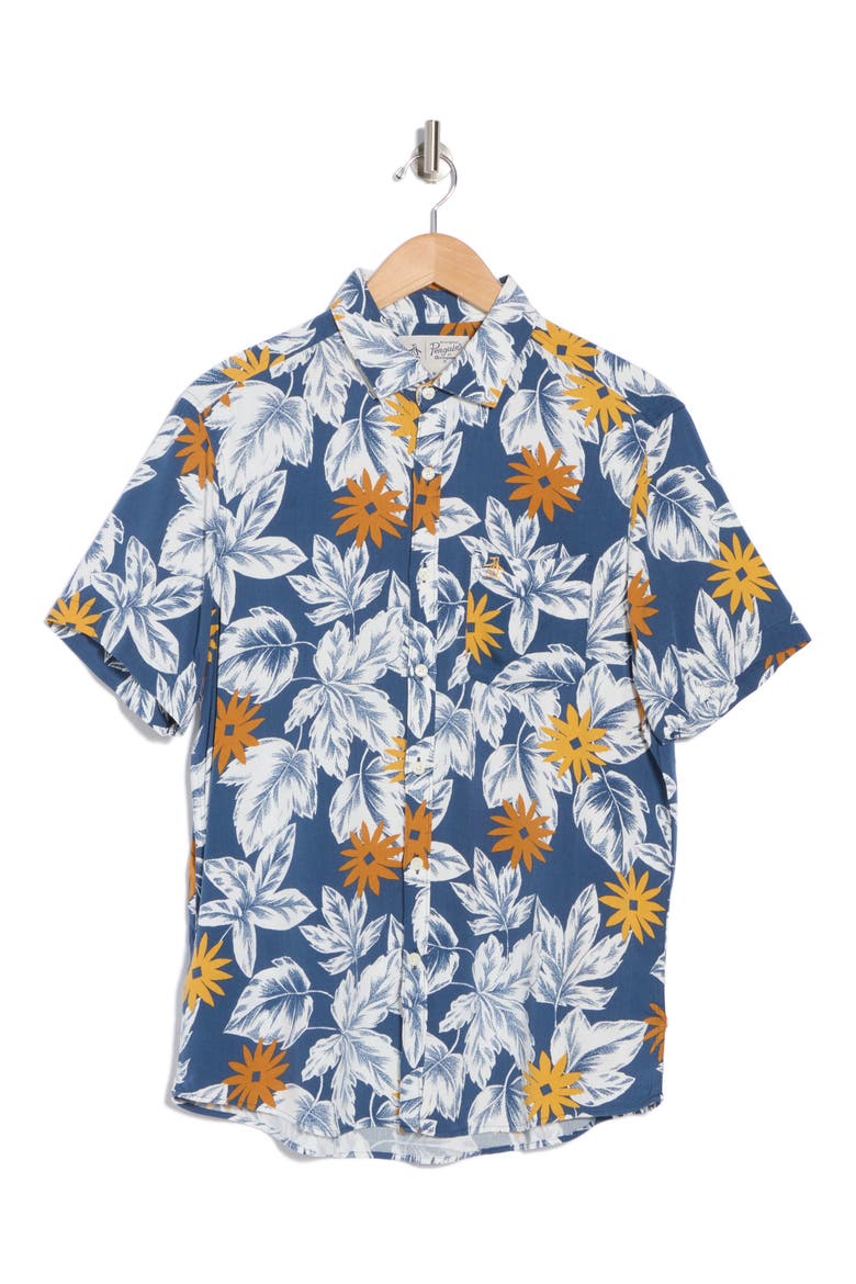 Floral Short Sleeve Button-Up Shirt, Alternate, color, SARGASSO SEA