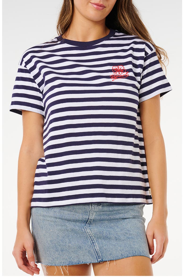 Pacific Stripe Embroidered T-Shirt, Main, color, DARK NAVY
