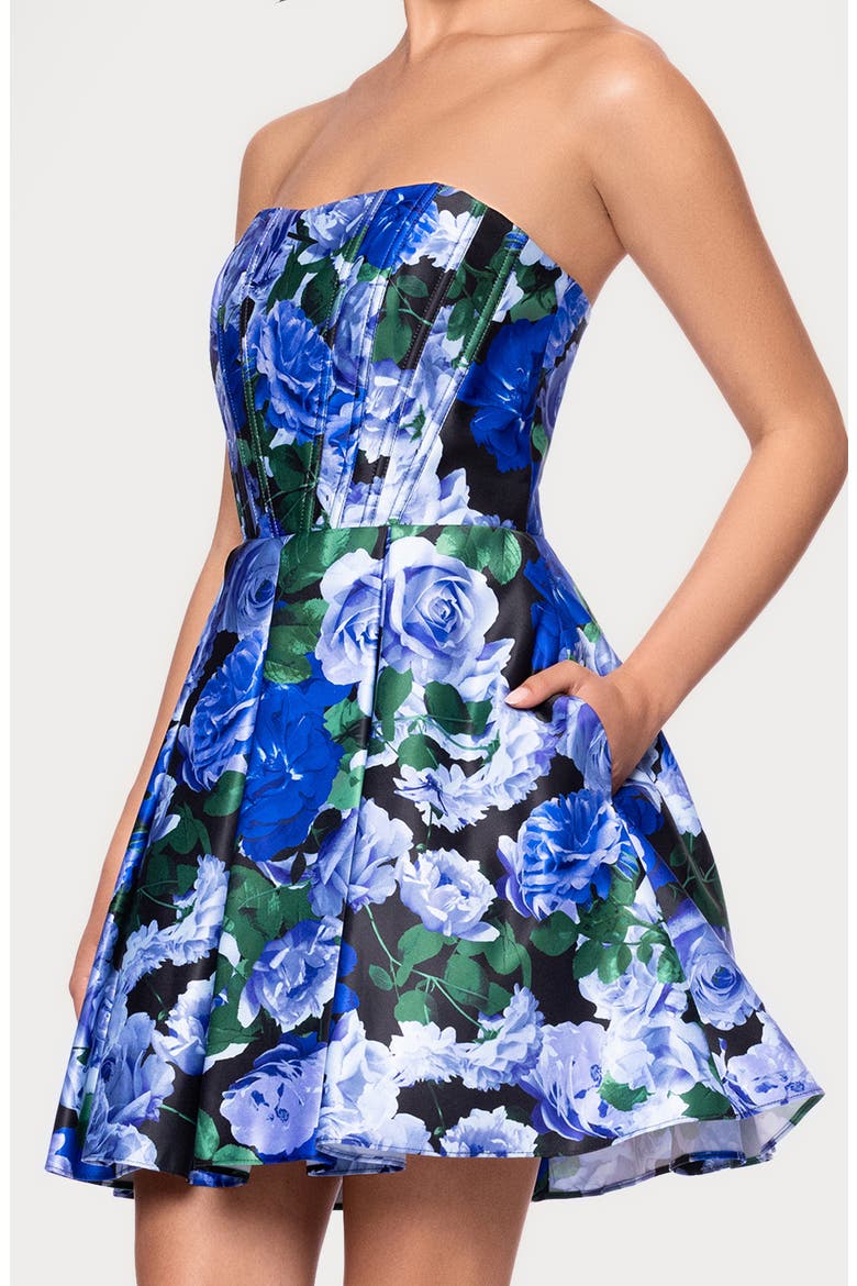 Floral Print Strapless Minidress, Alternate, color, BLUE MULTI