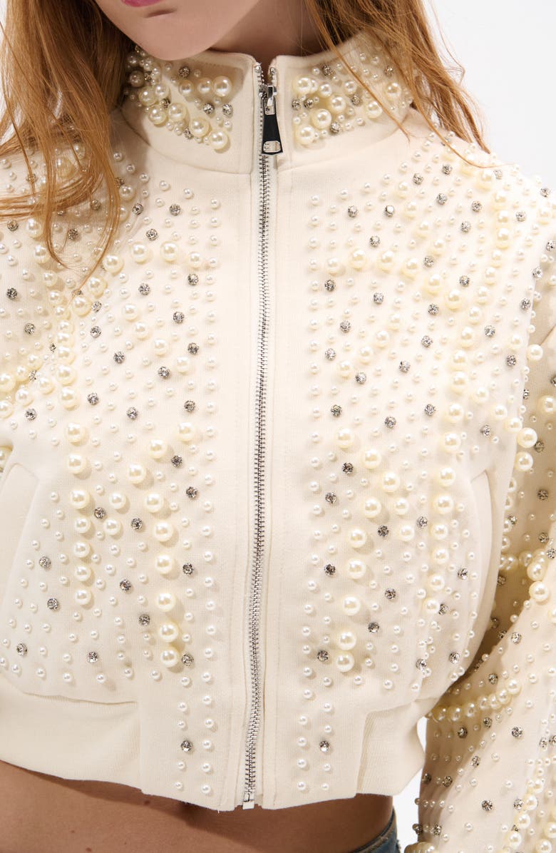 AZALEA WANG Pearlized Embellished Bomber Jacket, Alternate, color, Cream