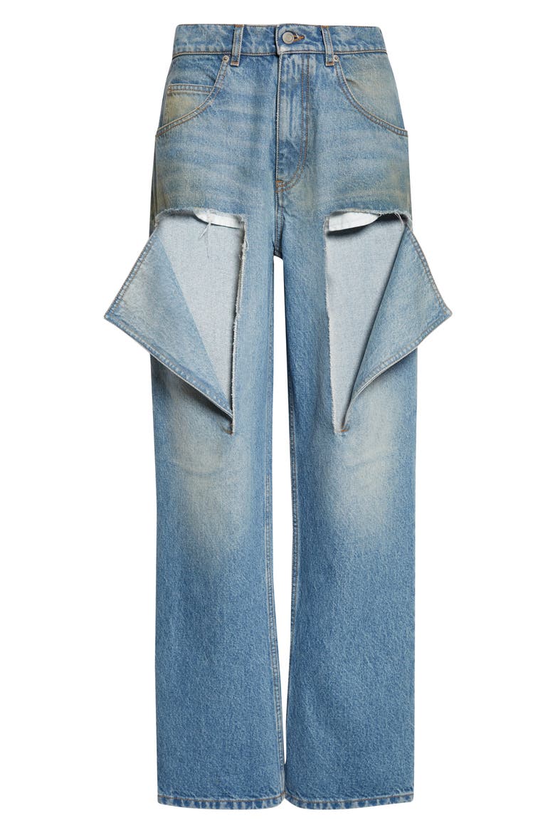 Thigh Slash Straight Leg Jeans, Alternate, color, MEDIUM BLUE