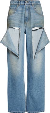 Area Thigh Slash Straight Leg Jeans