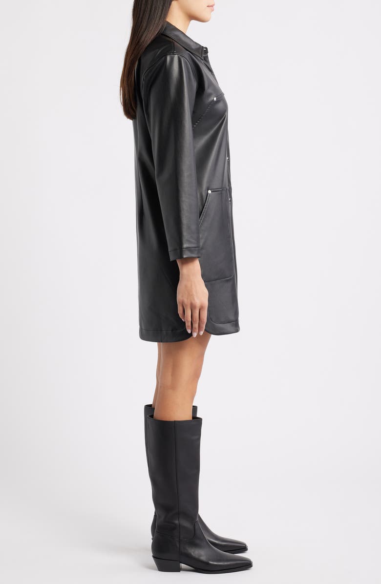 CITY BLUES Long Sleeve Faux Leather Shirtdress, Alternate, color, Black