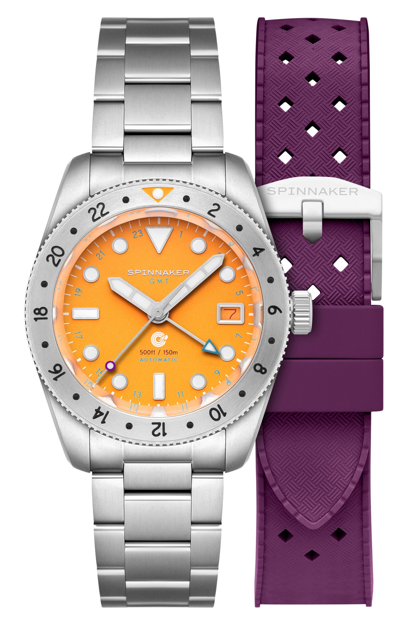 SPINNAKER Croft GMT Automatic Bracelet & Rubber Strap Watch, 39mm in Yellow 