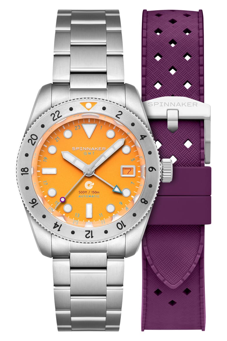 Croft GMT Automatic Bracelet & Rubber Strap Watch, 39mm, Main, color, YELLOW