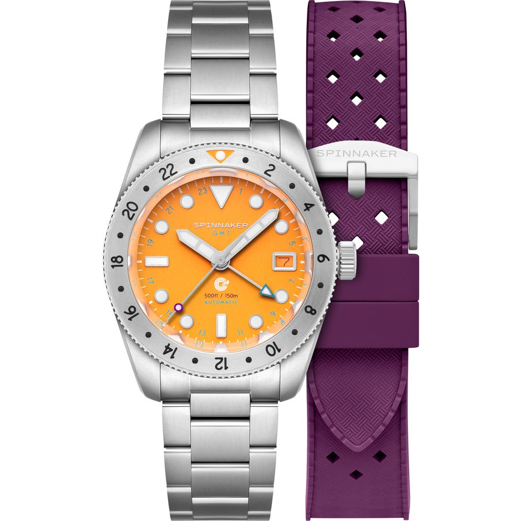 Spinnaker Croft Gmt Automatic Bracelet & Rubber Strap Watch, 39mm In Orange