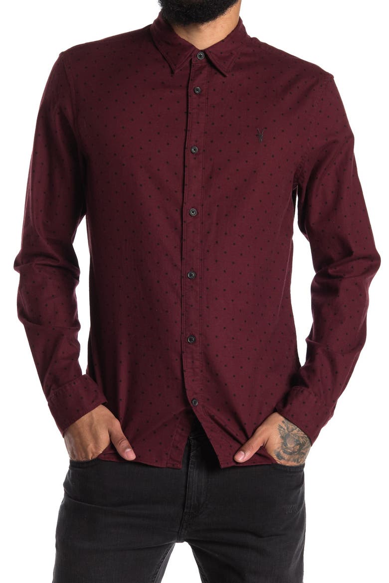 Bethel Slim Fit Dot Flannel Shirt, Main, color, RED/B
