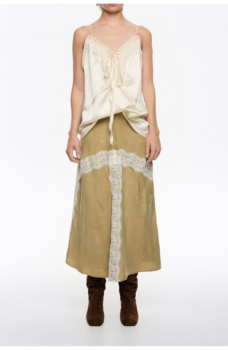 Bimba y Lola Contrast Lace A-Line Skirt, Main, color, Light Khaki