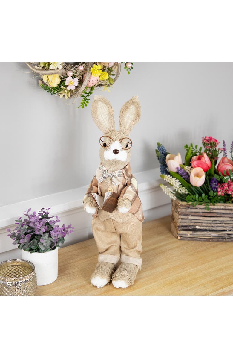 Northlight Rustic Boy Rabbit Easter Figure with Book - 16.25" - Beige, Alternate, color, Beige