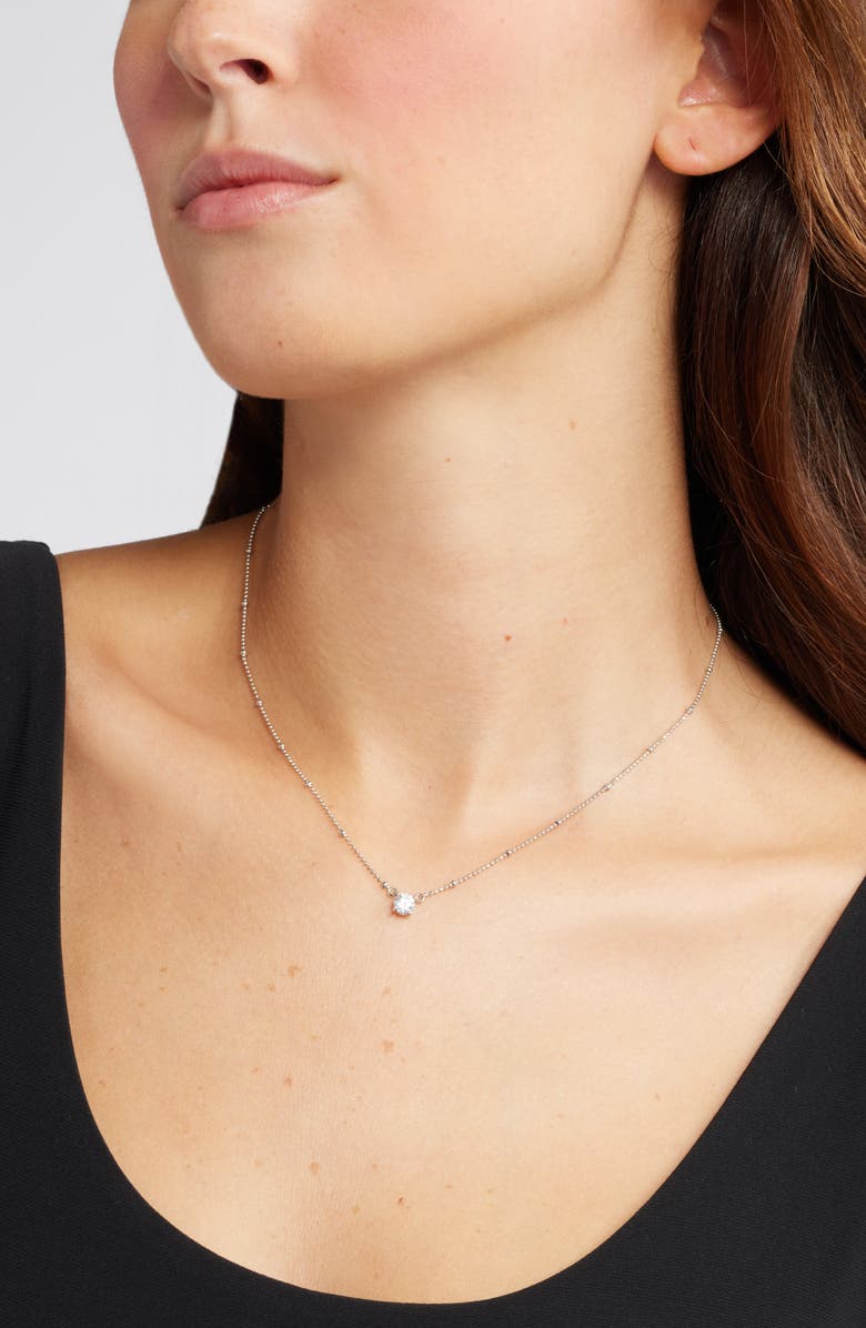 Nordstrom Demi Fine Solitaire Cubic Zirconia Necklace, Alternate, color, Platinum Plated
