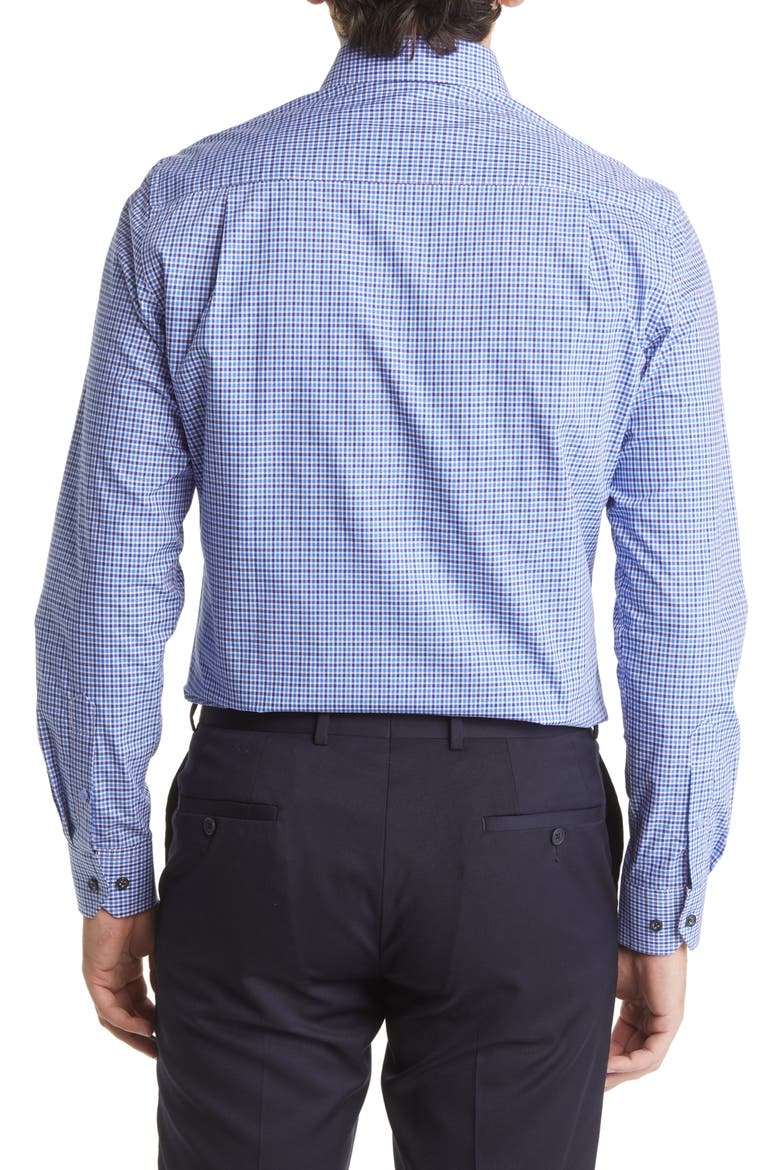 Plaid Print Long Sleeve Tailored Fit Dress Shirt, Alternate, color, NAVY