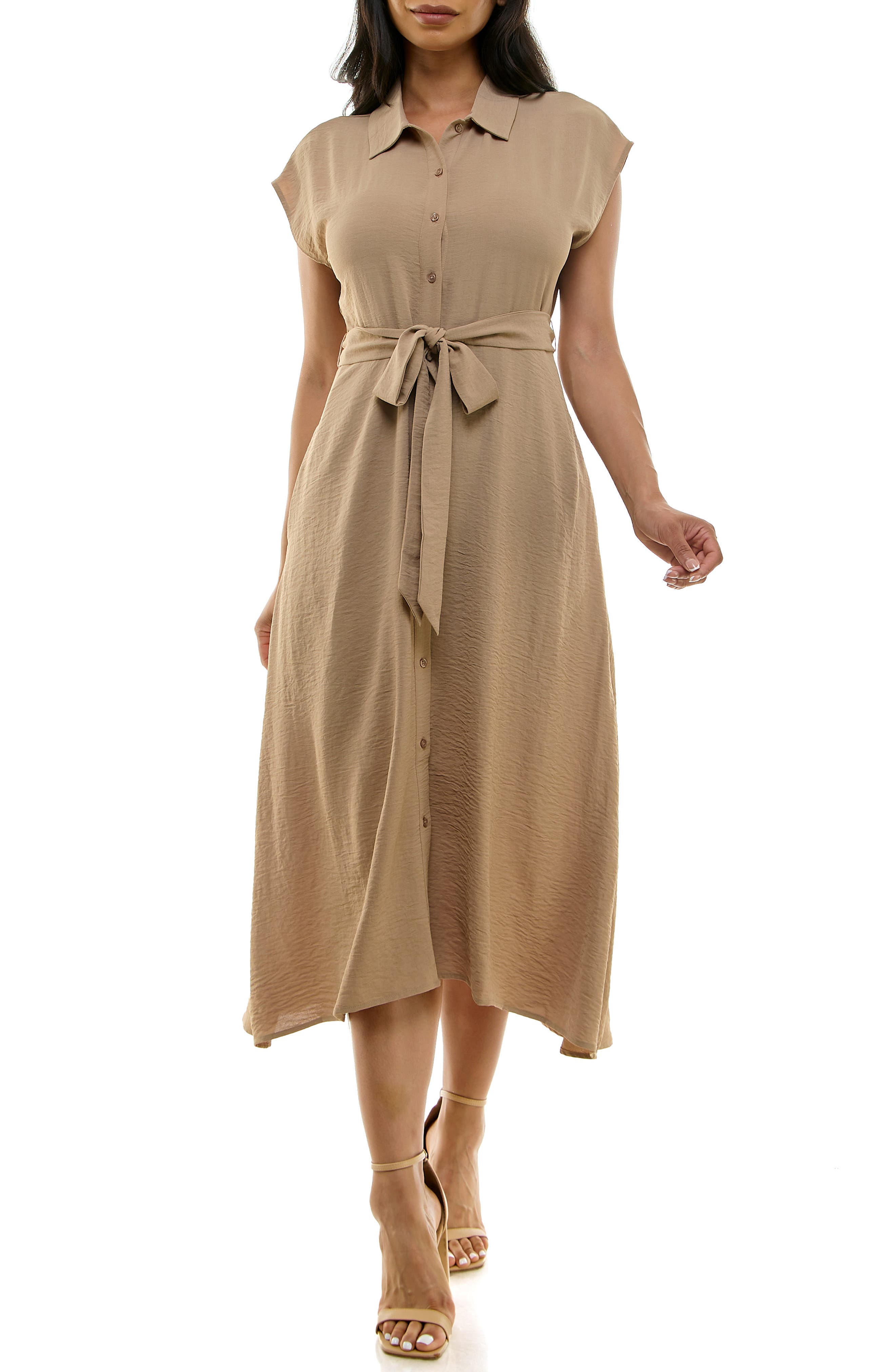Nina Leonard Tie Waist Midi Shirtdress