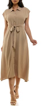 Nina Leonard Tie Waist Midi Shirtdress