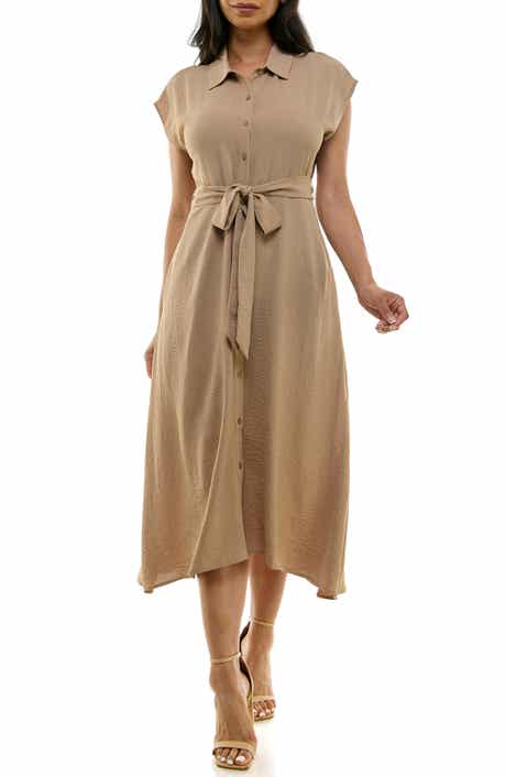 Nina Leonard Tie Waist Midi Shirtdress