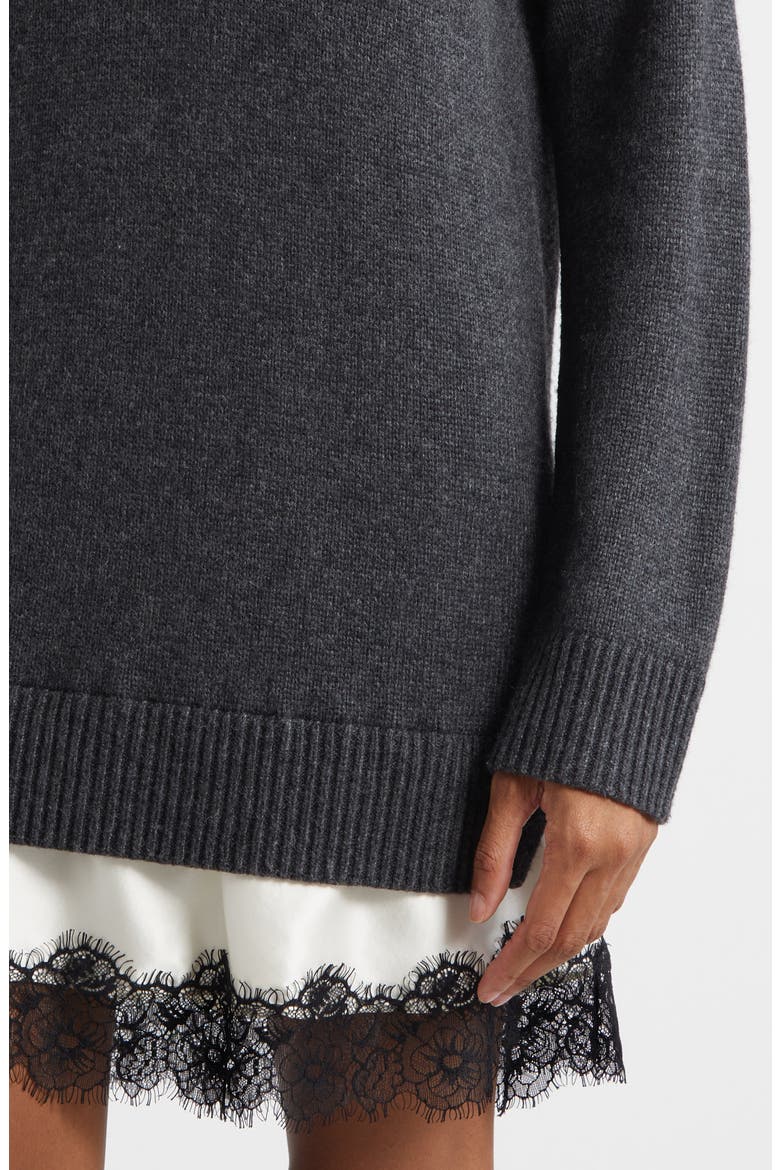 Simona Lace Trim Long Sleeve Sweater Dress, Alternate, color, CHARCOAL