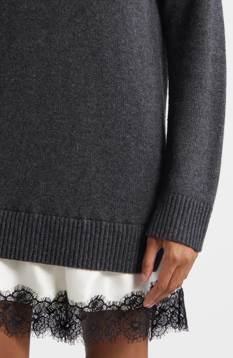 Cinq à Sept Simona Lace Trim Long Sleeve Sweater Dress, Alternate, color, Charcoal