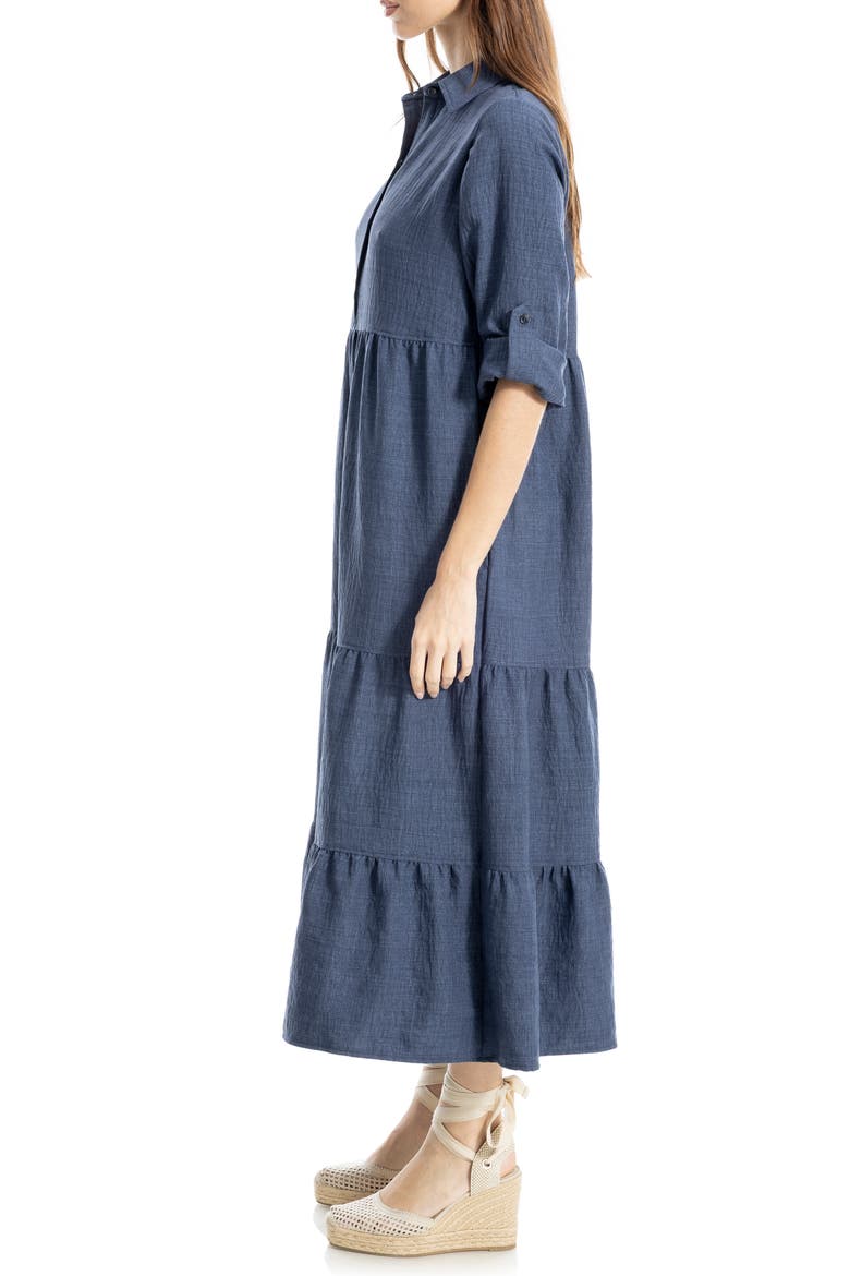 Tiered Long Sleeve Gauze Shirtdress, Alternate, color, HEATHER INDIGO