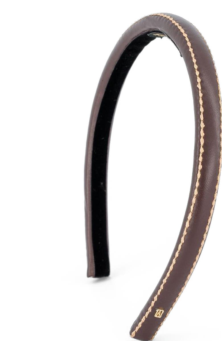 Alexandre de Paris Sellier Leather Headband, Alternate, color, Dark Brown