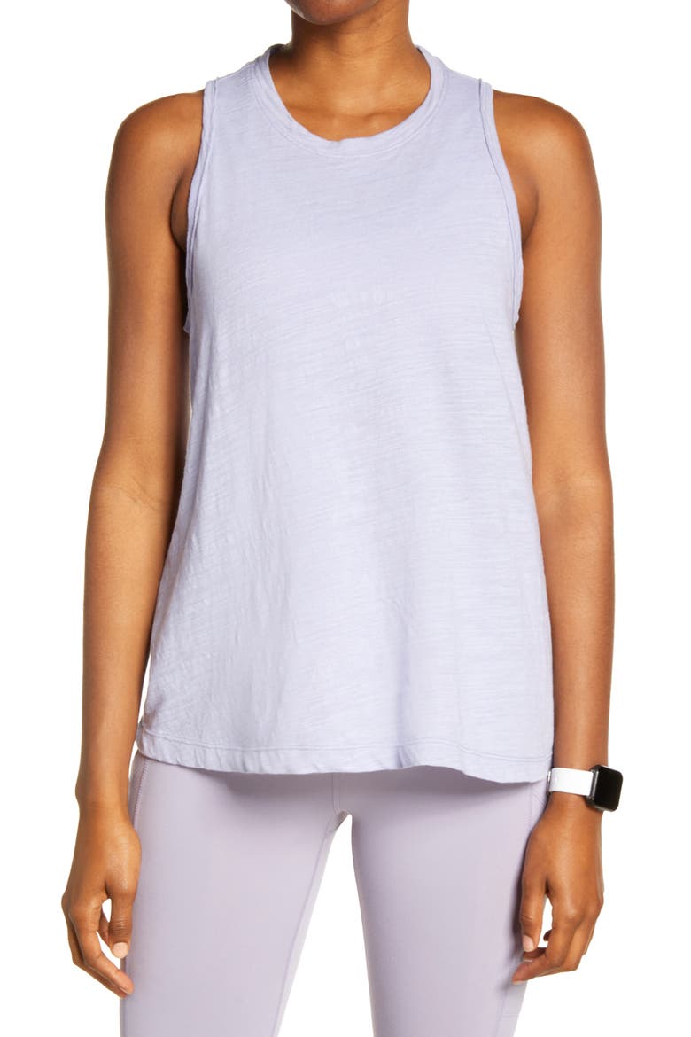 Shirred Back Tank Top, Main, color, BLUE THISTLE
