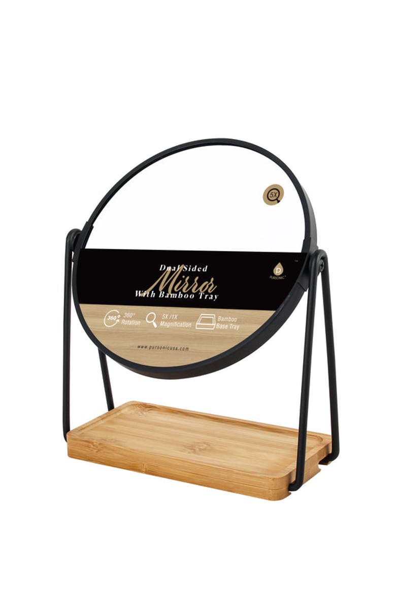 PURSONIC Dual Side Mirror With Wood Tray, Main, color, Black