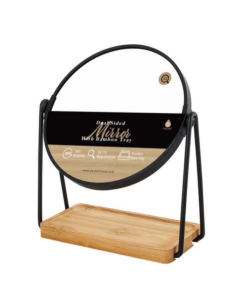 Dual Side Mirror With Wood Tray