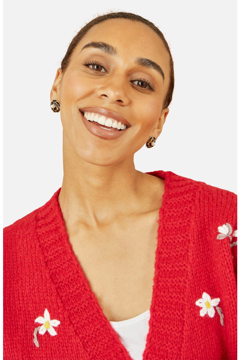 Hand Embroidered Chunky Knitted Cardigan, Alternate, color, Red
