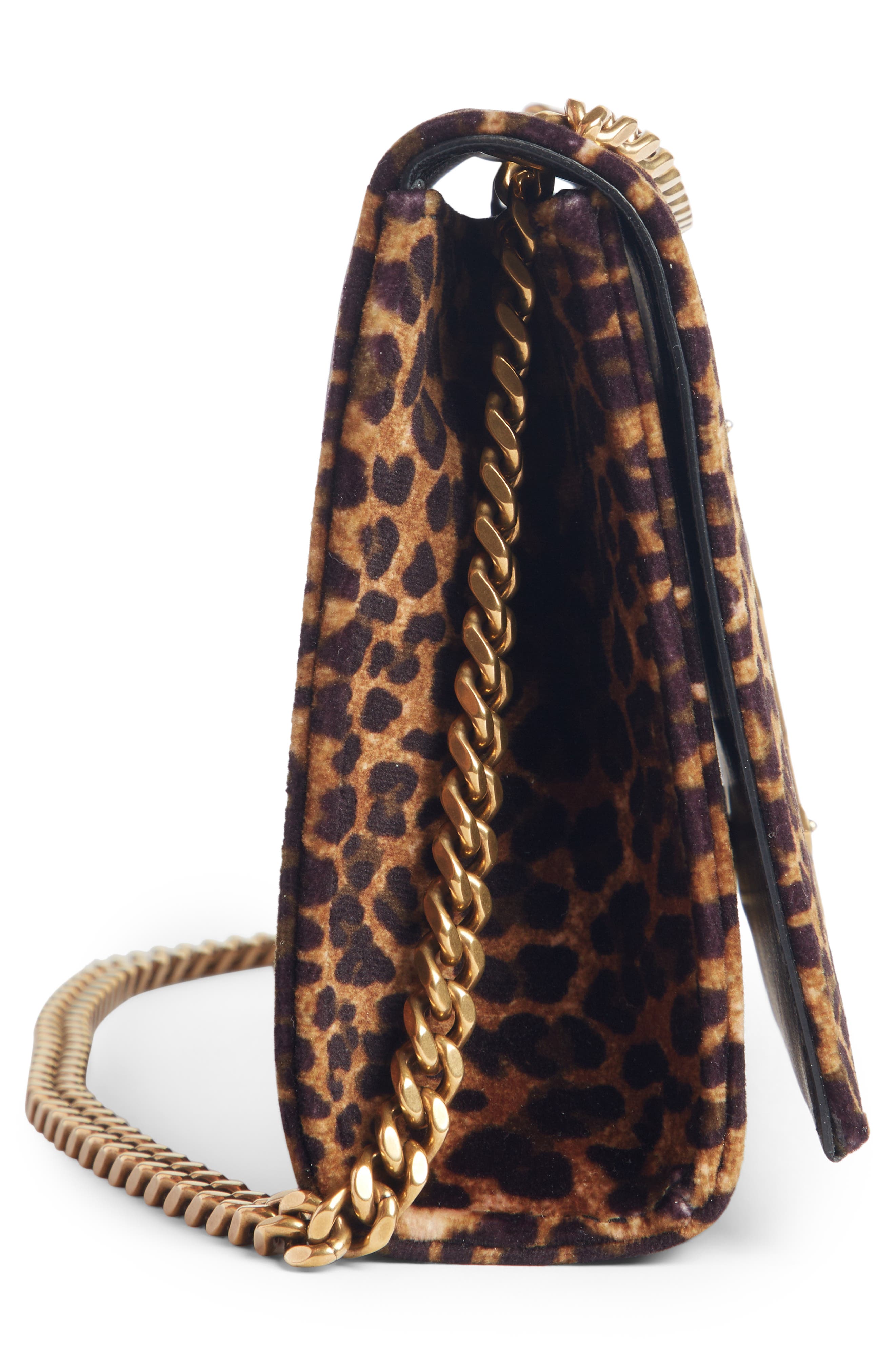 Saint Laurent Small Kate Leopard Print Velour Chain Crossbody Bag, Alternate, color, 