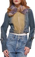 AZALEA WANG Coralyn Denim Jacket with Faux Fur Collar