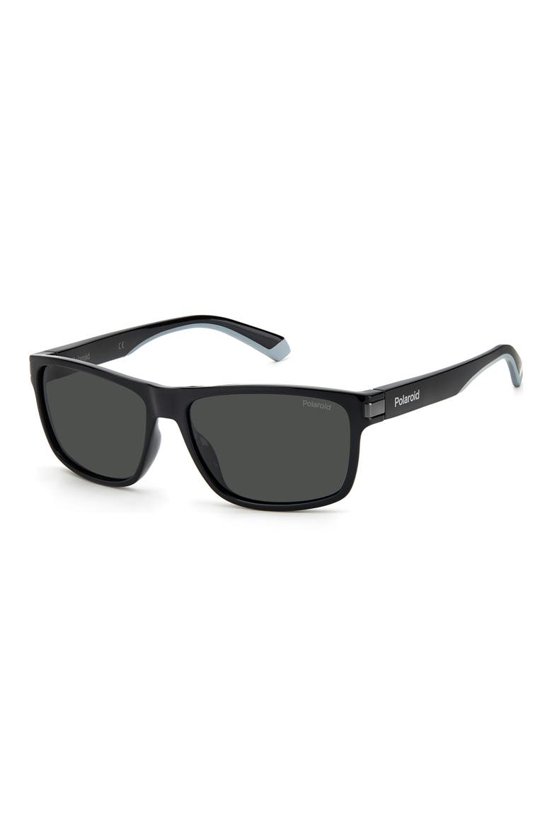 58mm Polarized Rectangular Sunglasses, Alternate, color, BLACK GREY / GRAY POLAR